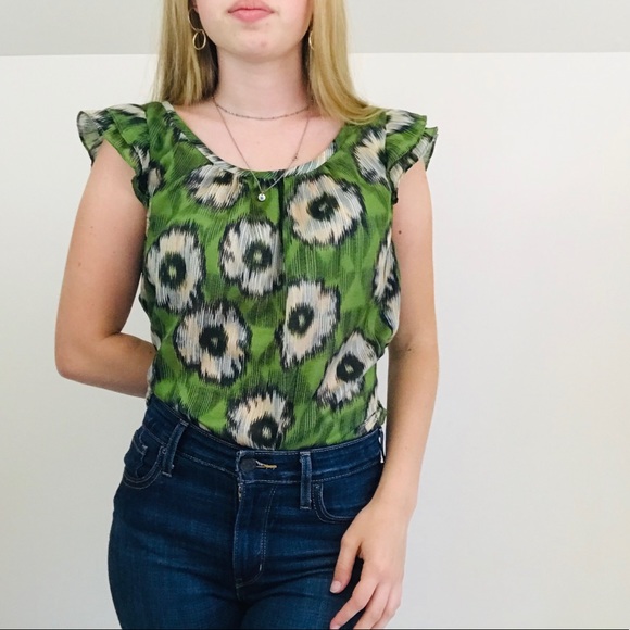 Anthro Edme & Esyllte Floral Flutter Sleeve Shirt - Picture 4 of 7